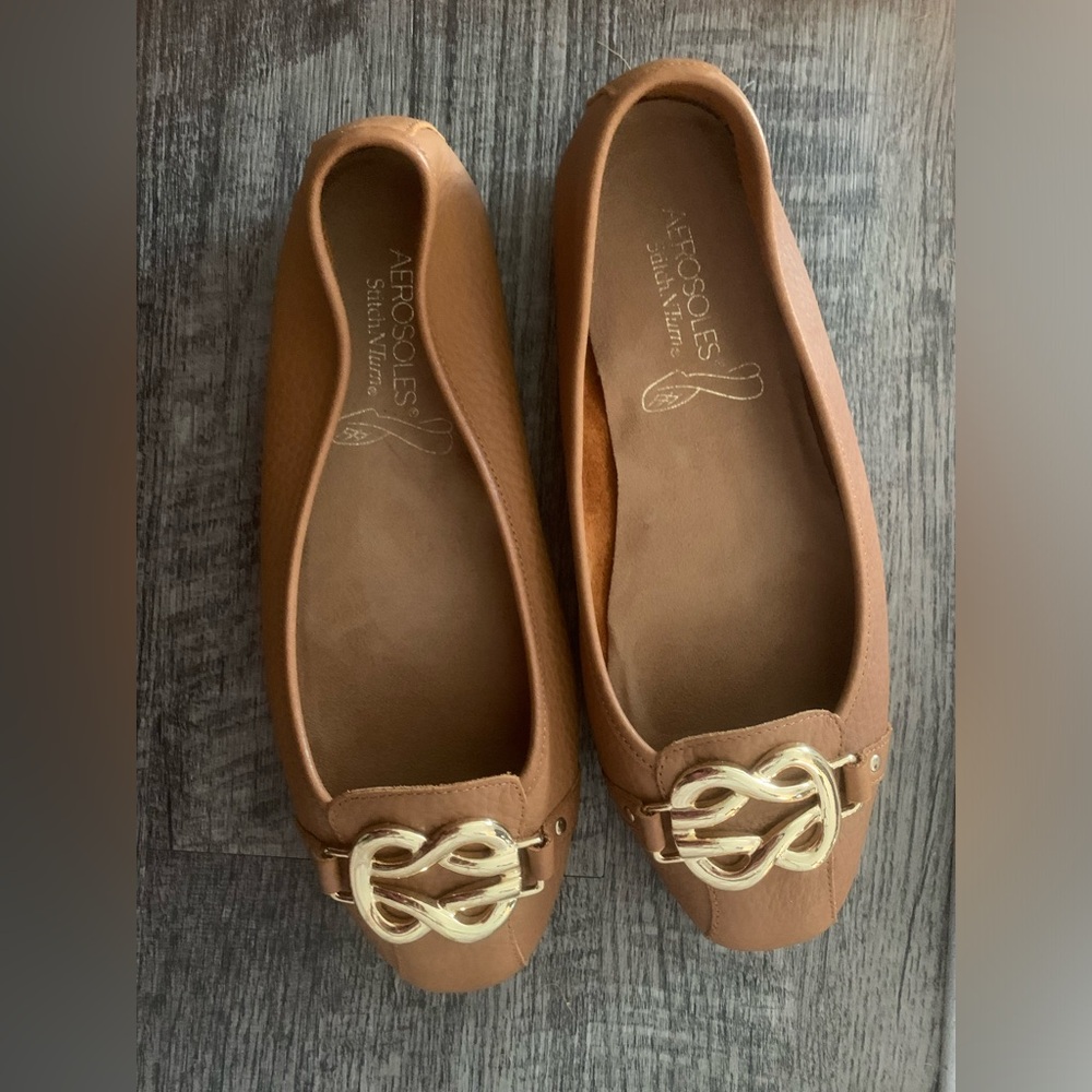 NWOT Aerosoles Brown Real Leather High Bet Ballet Flats Women's US 9